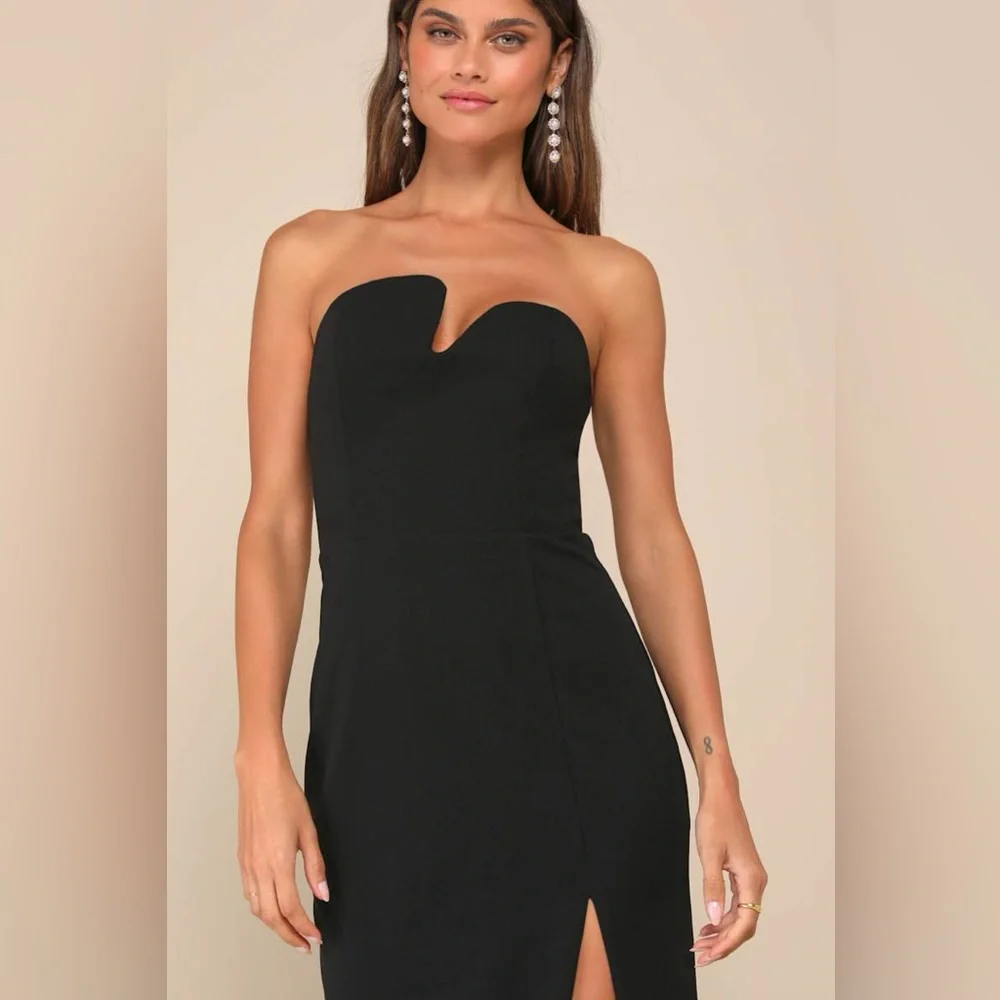 NWT Lulus Iconic Excellence Black Asymmetrical Strapless Maxi Dress MD - Picture 3 of 9